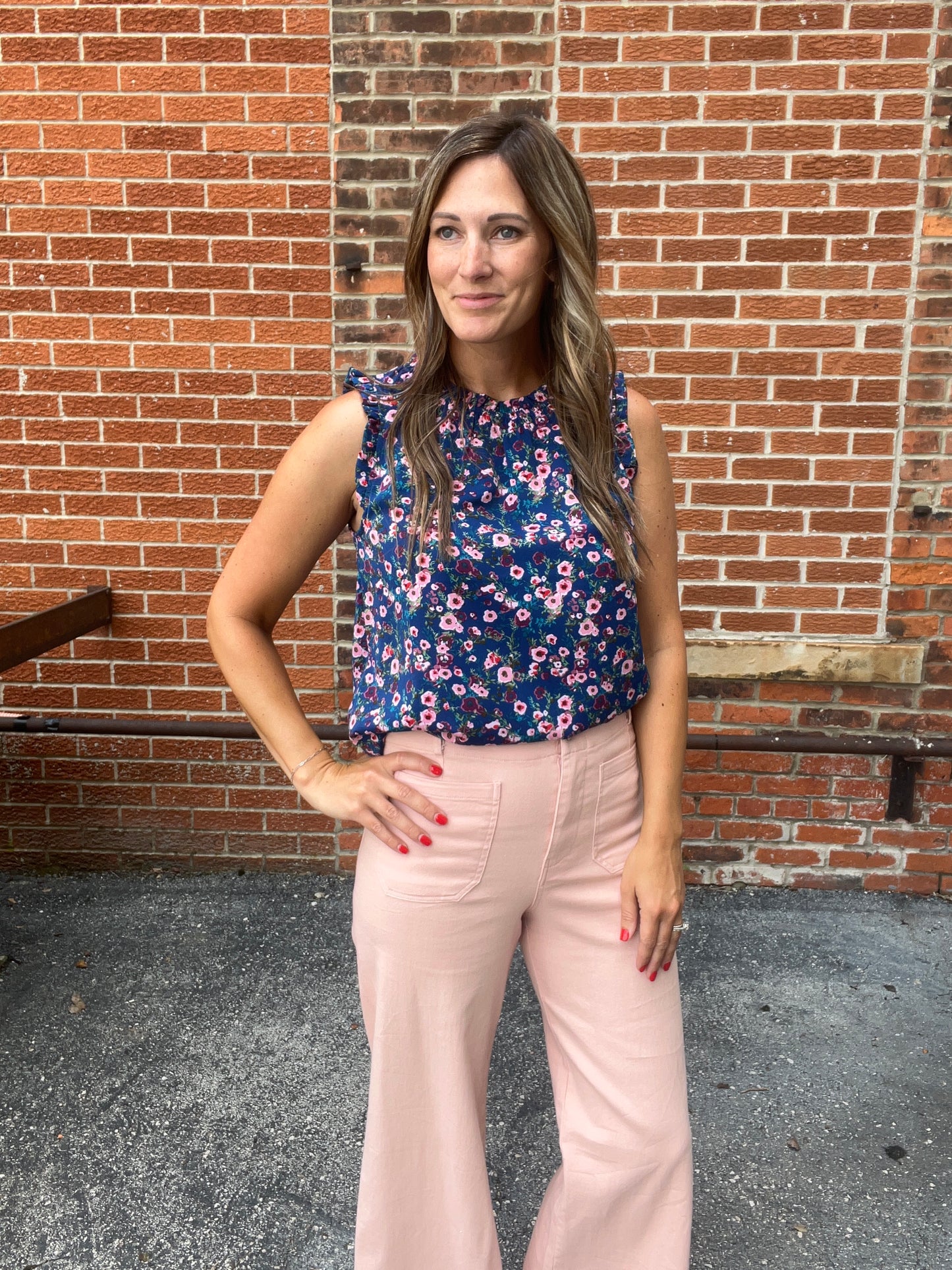 The Maisy Navy Floral Sleeveless Blouse