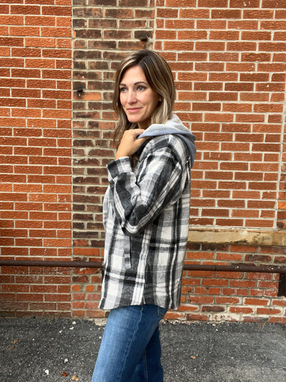 The Parkson Black Plaid Shacket with Hood