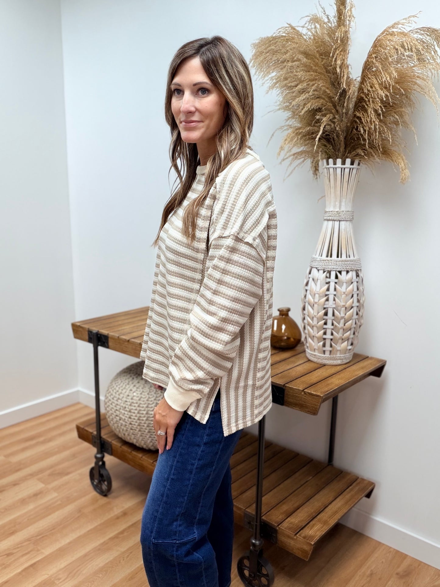 The Virdin Textured Striped Long Sleeve Top