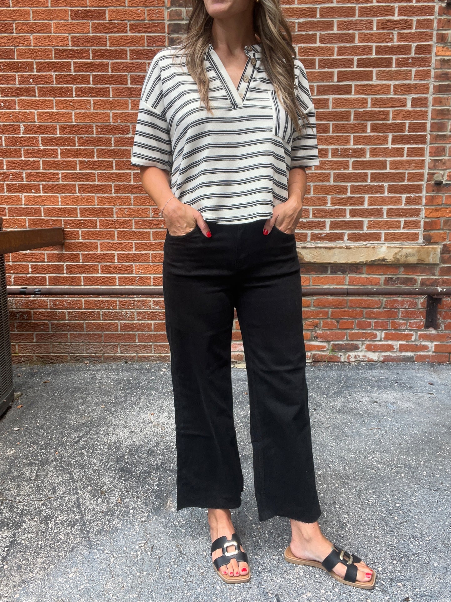 The Callen Stripe Short Sleeve Henley Top