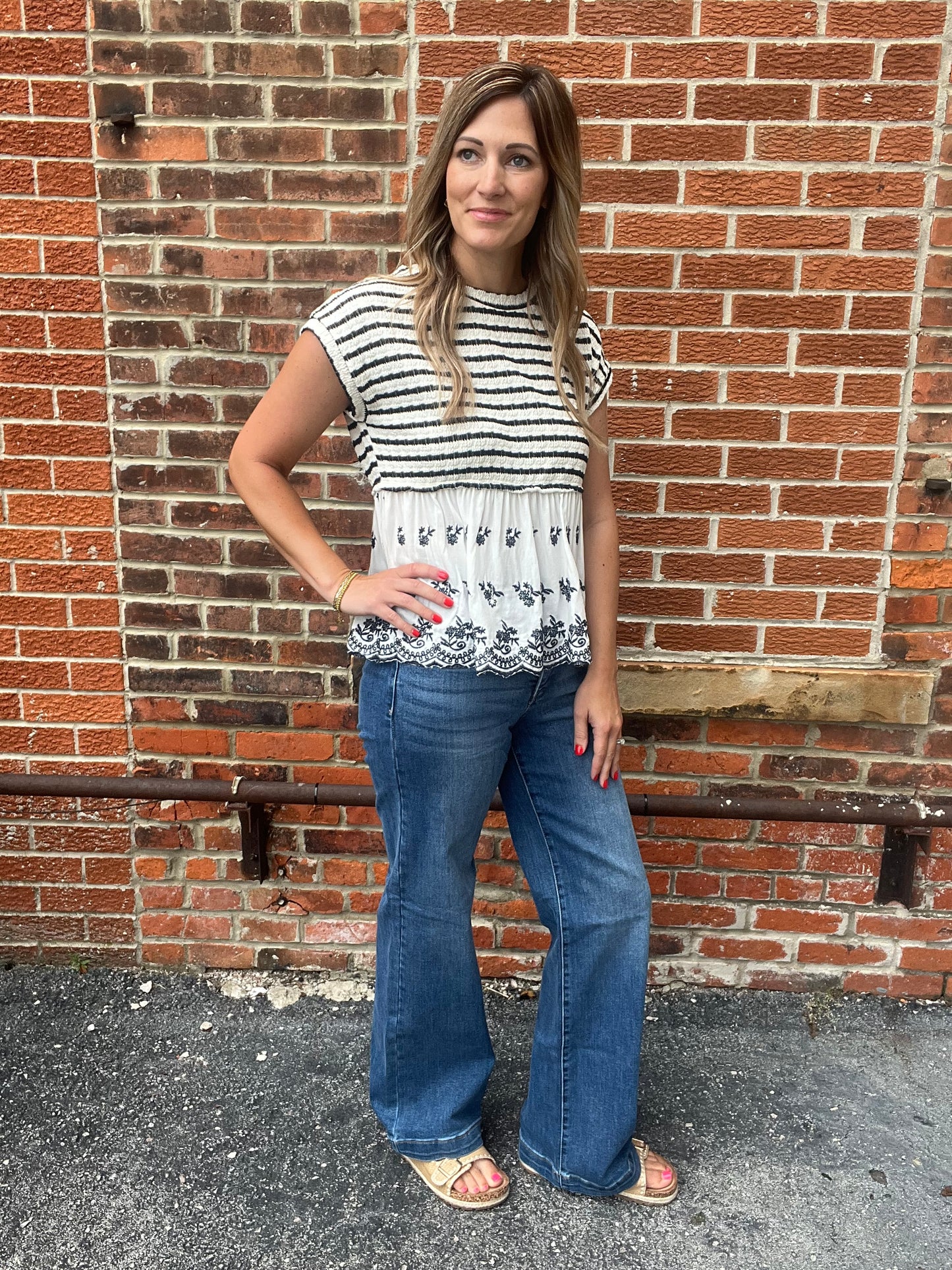 The Clairable Navy Embroidery Top