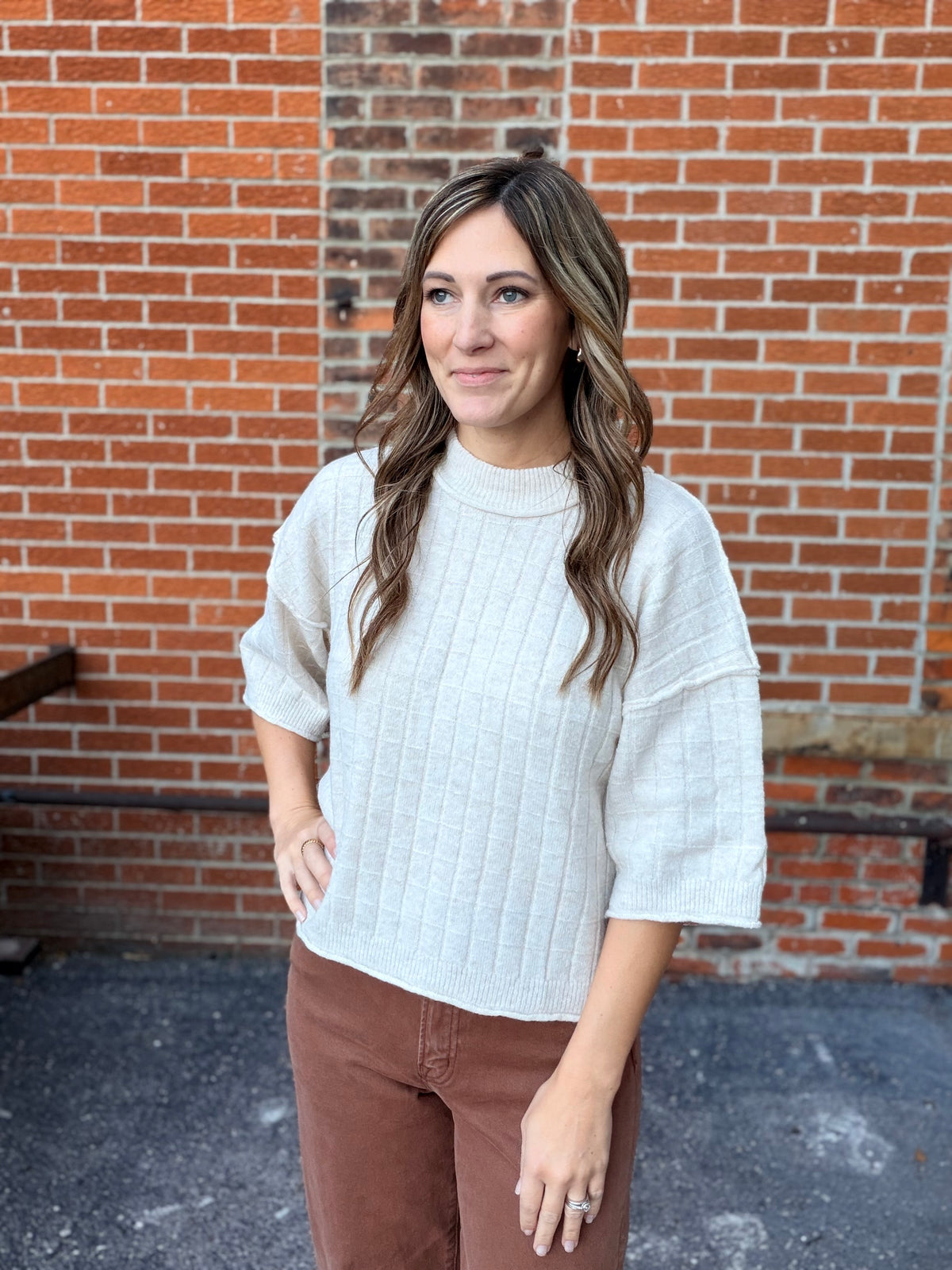 The Granville Cropped Oatmeal Textured Top