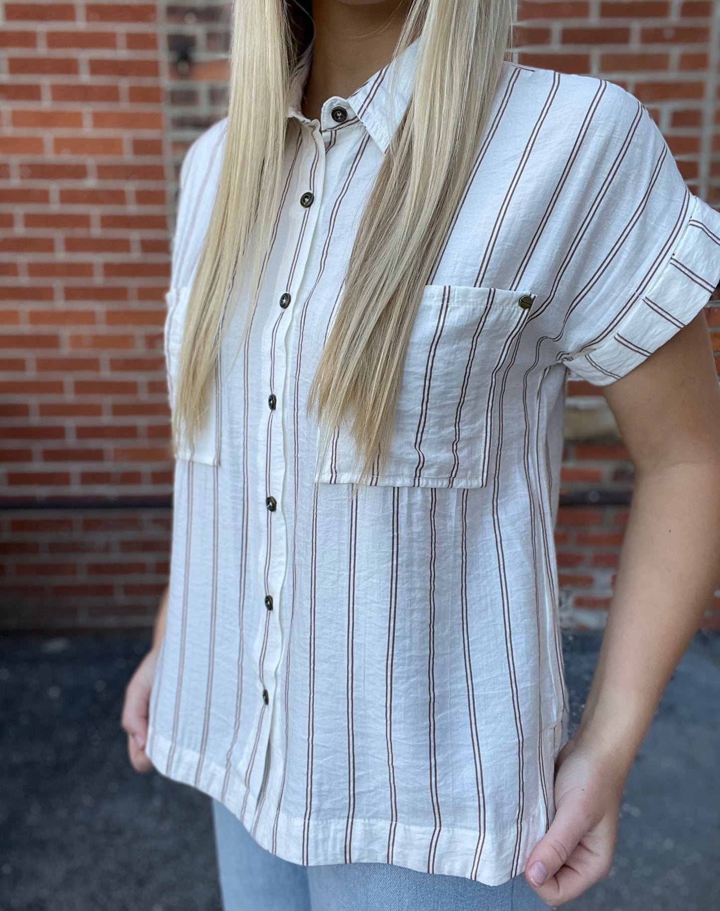 The Hailan Striped Snap Button Top