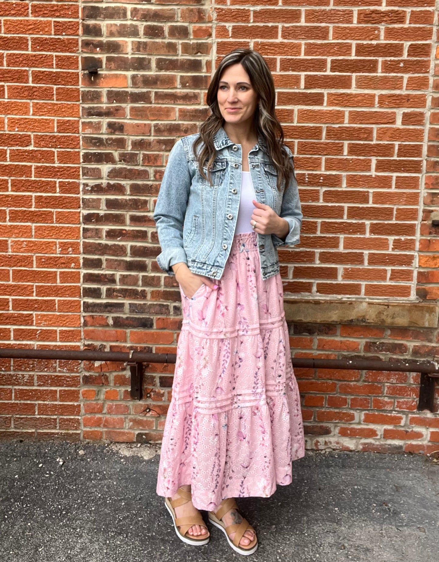 The Gretchen Pink Floral Textured Skirt
