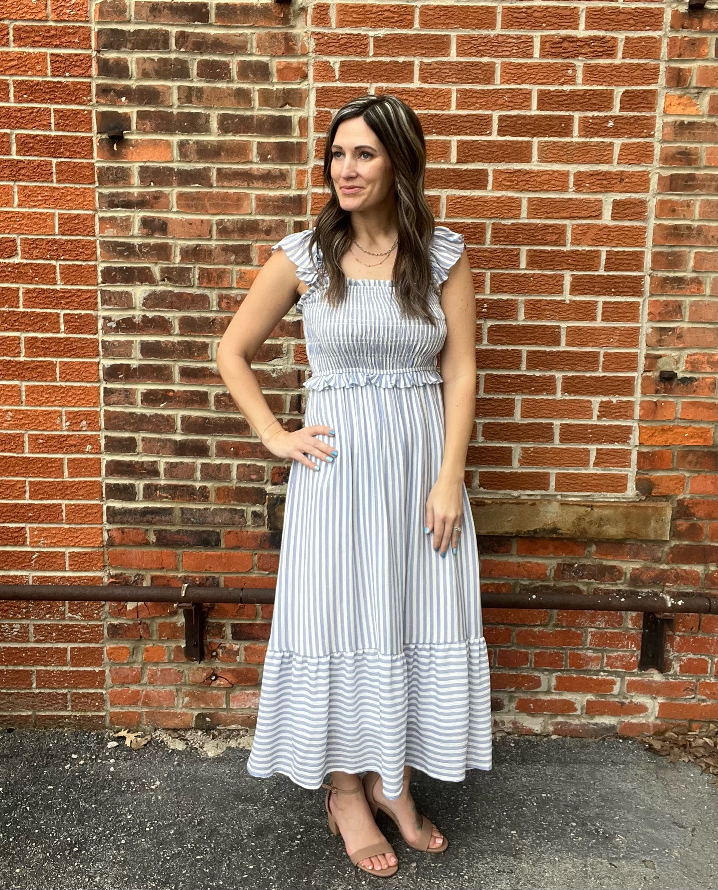 The Millton Striped Smocked Midi Dress