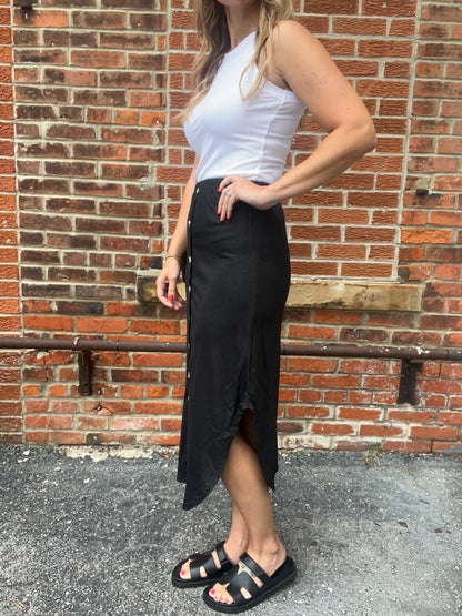 The Alora Black Midi Skirt