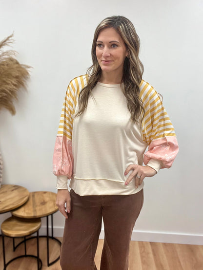 The Maeve Contrast Long Sleeve Top