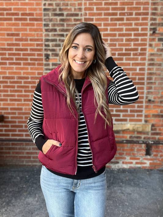 The Kadin Burgundy Puffer Vest