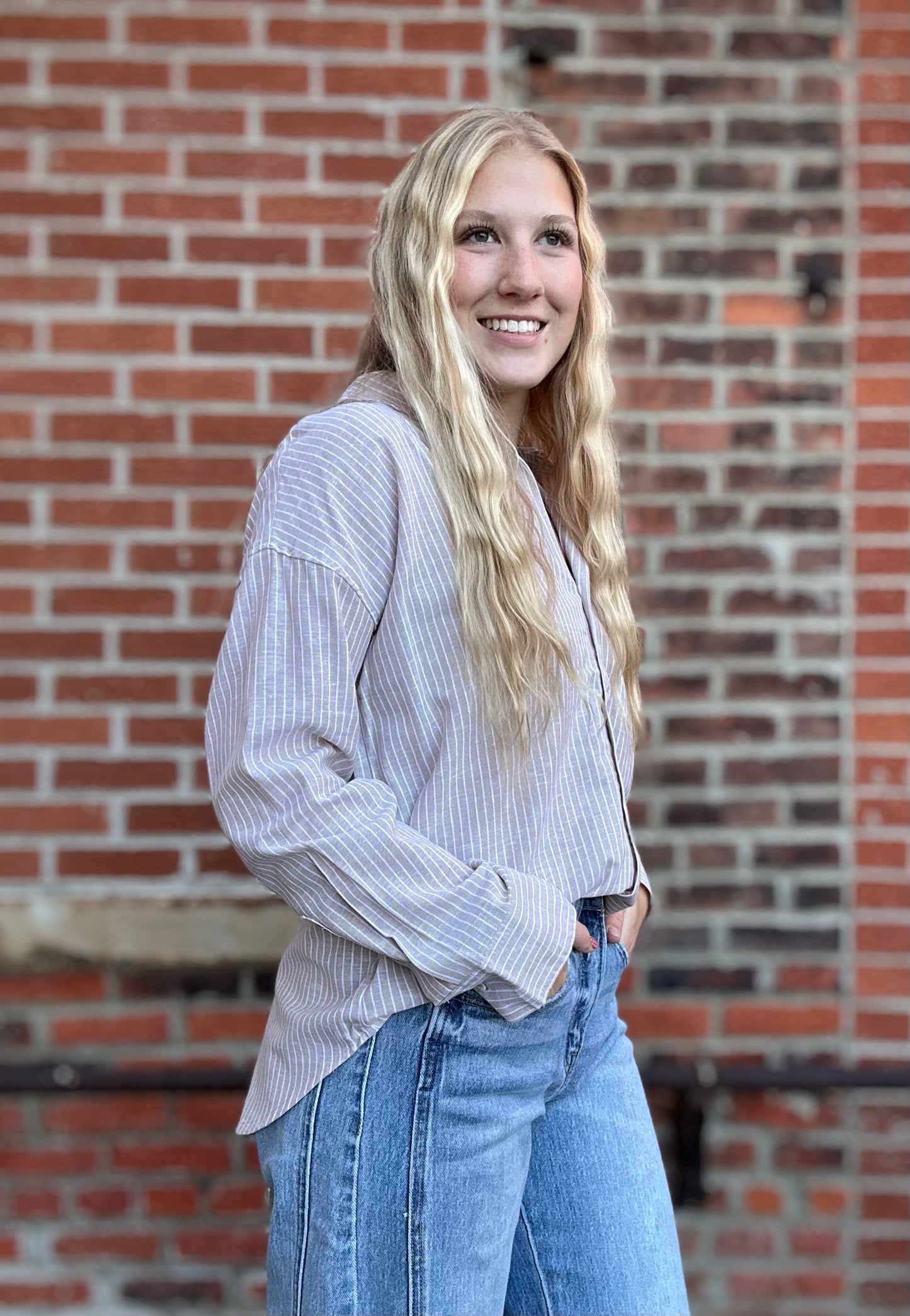 The Raquel Striped Button Down Linen Top