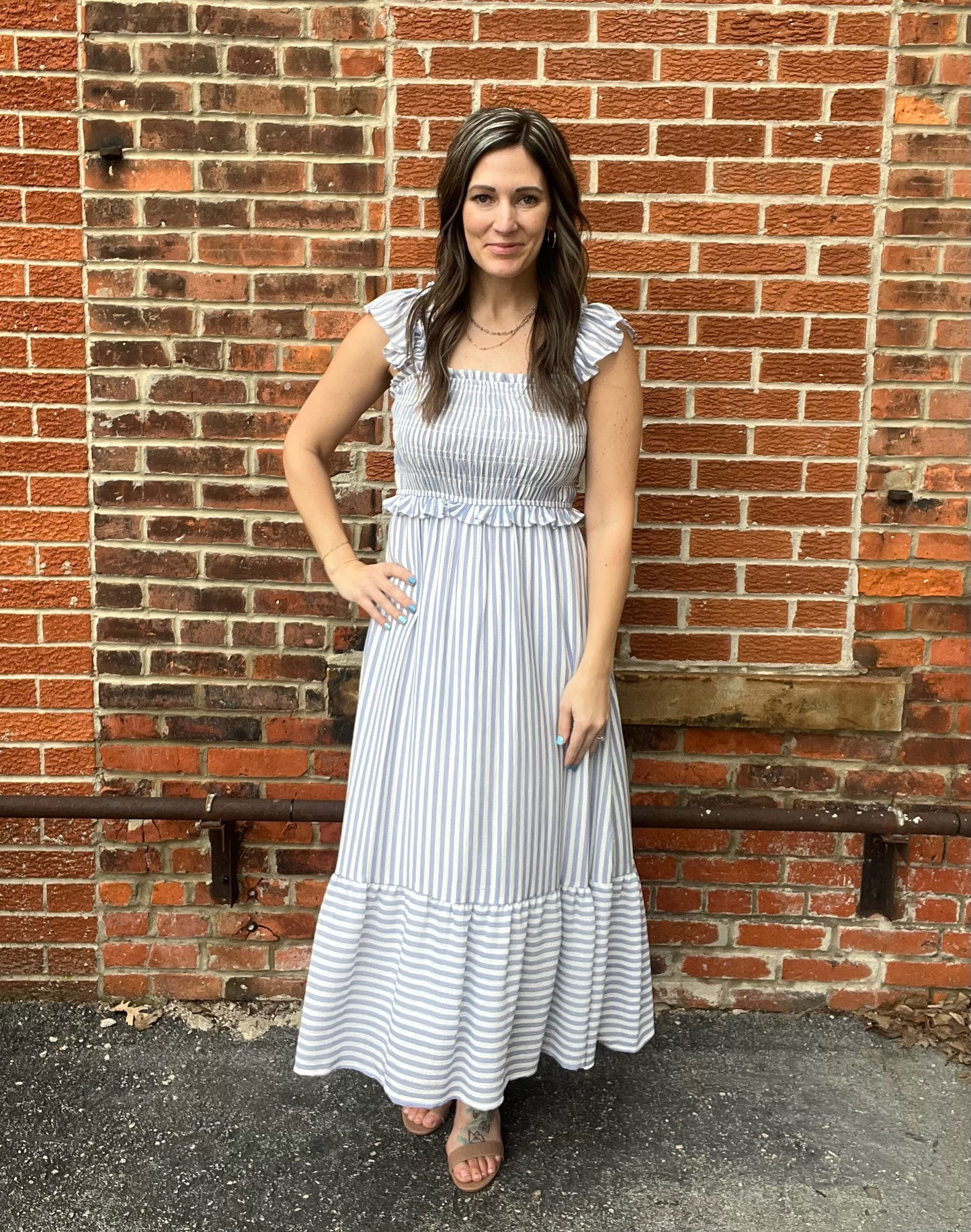 The Millton Striped Smocked Midi Dress