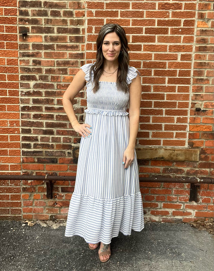 The Millton Striped Smocked Midi Dress