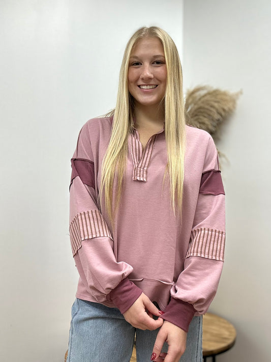 The Kally Mauve Color Block Pullover