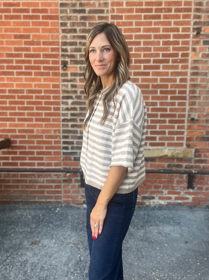 The Kenlyn Stripe Raw Edge Shirt Sleeve Cardigan