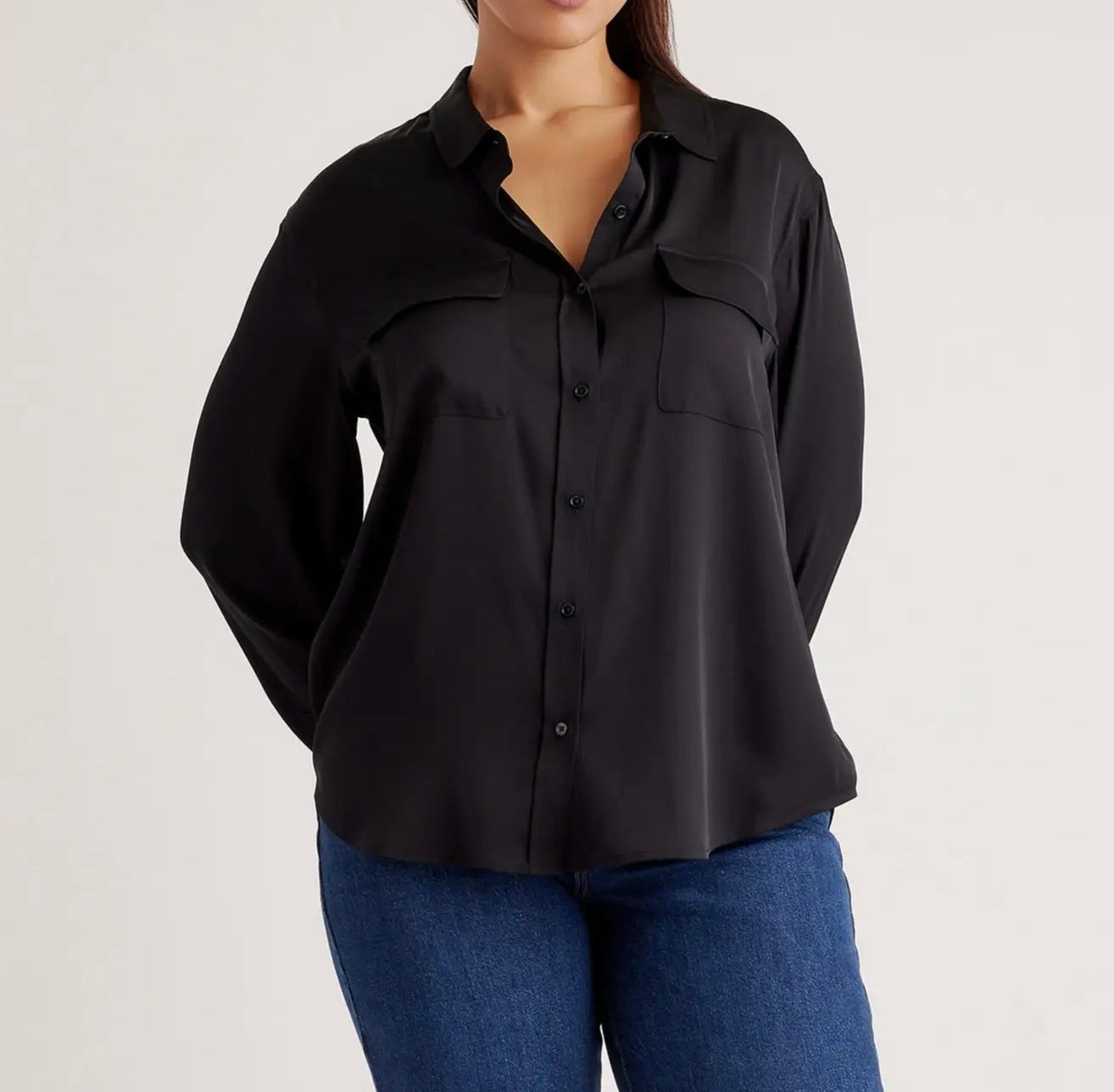 The Valorie Curvy Silky Button Up Top ￼