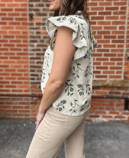 The June Sage Detailed Embroidery Top