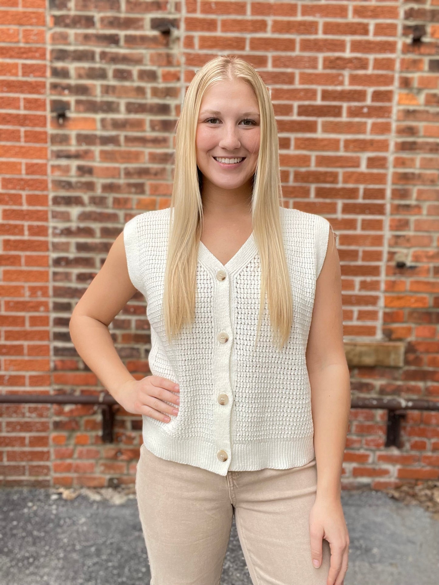 The Hayleigh Button Down Cream Vest