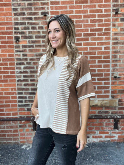 Oversized Patch Print Latte Top