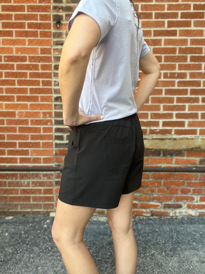 The Elowen Black And Khaki Elastic Waist Shorts