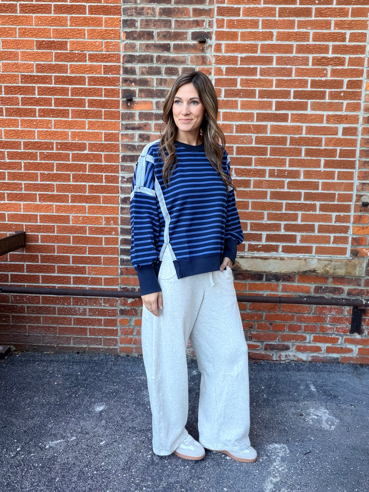The Starla Striped Exposed Seam Oversize Sweatshirt