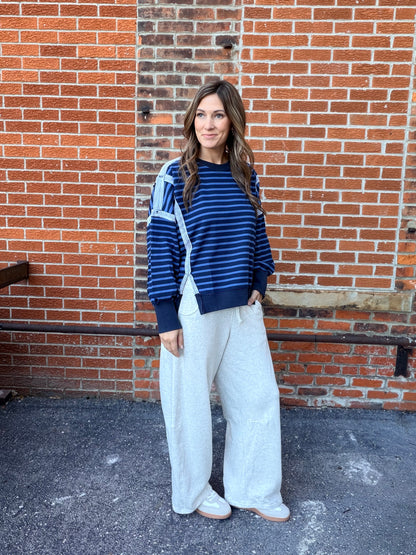 The Starla Striped Exposed Seam Oversize Sweatshirt