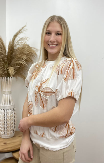 The Lyra Floral Embroidery Puff Sleeve Top