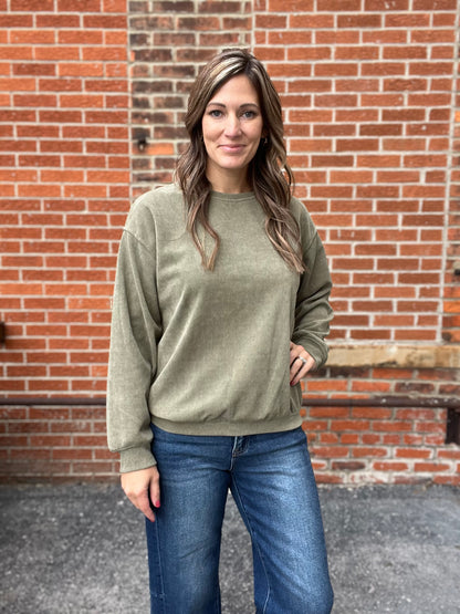 The Fayett Olive Corded Pullover Sweatshirt