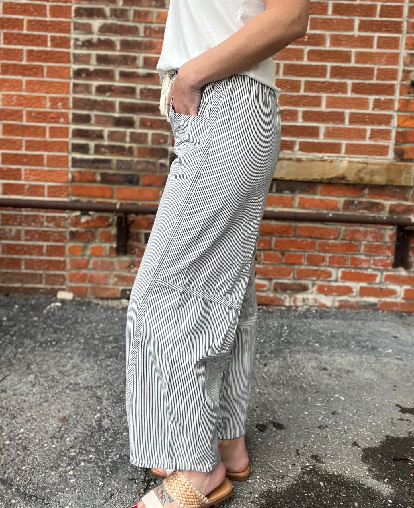 The Romilly Barrel Fit Striped Tie Front Pants