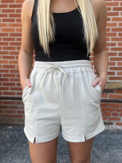 The Terry Taupe Draw String Shorts
