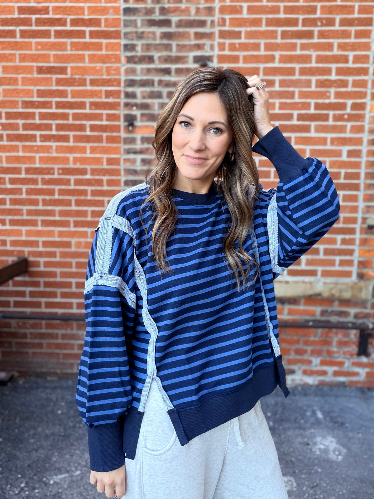 The Starla Striped Exposed Seam Oversize Sweatshirt