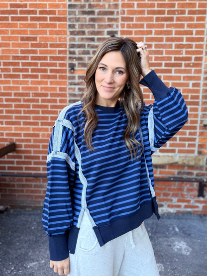 The Starla Striped Exposed Seam Oversize Sweatshirt