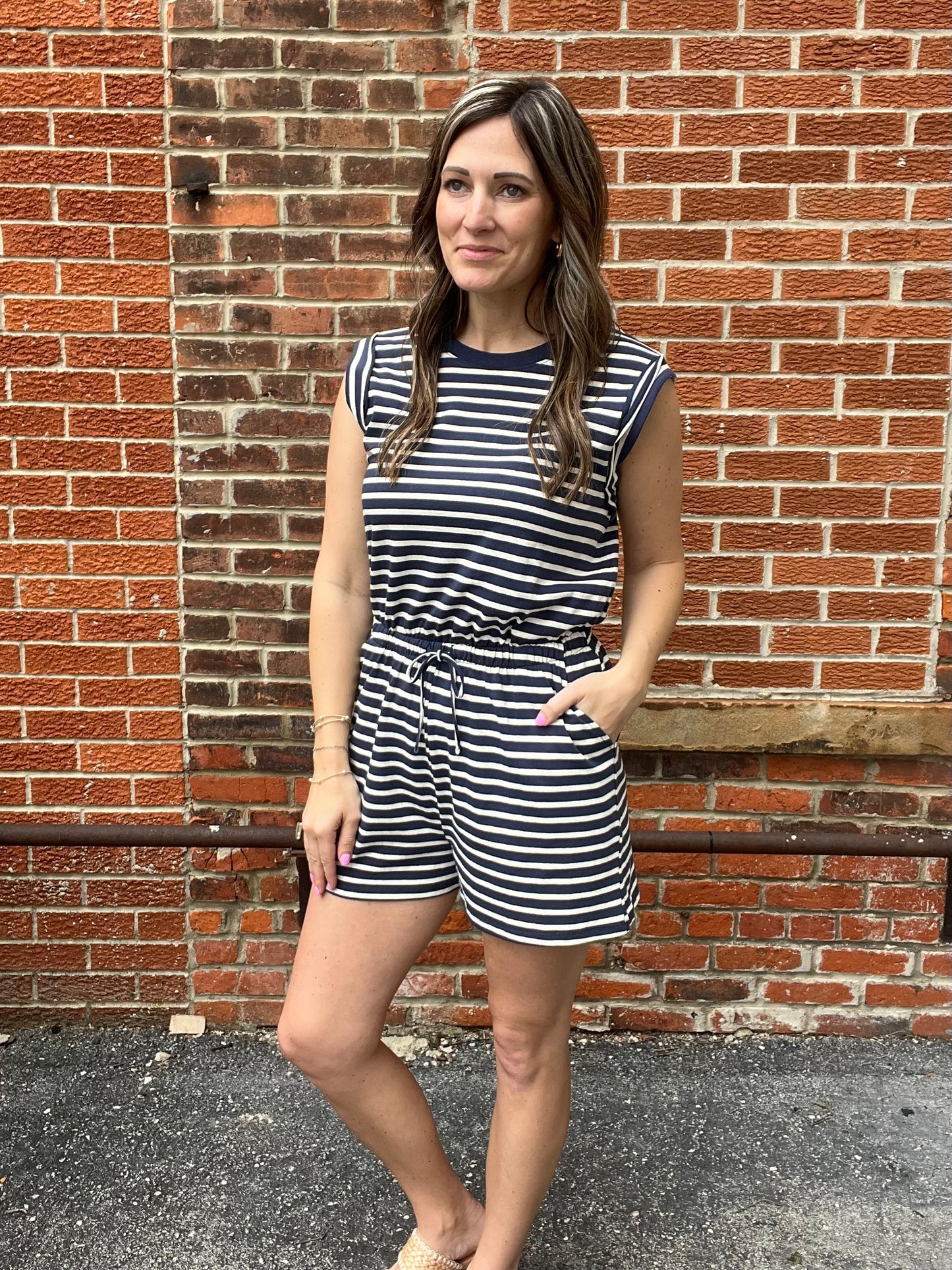 The Solana Sleeveless Striped Daytrip Romper
