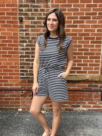 The Solana Sleeveless Striped Daytrip Romper