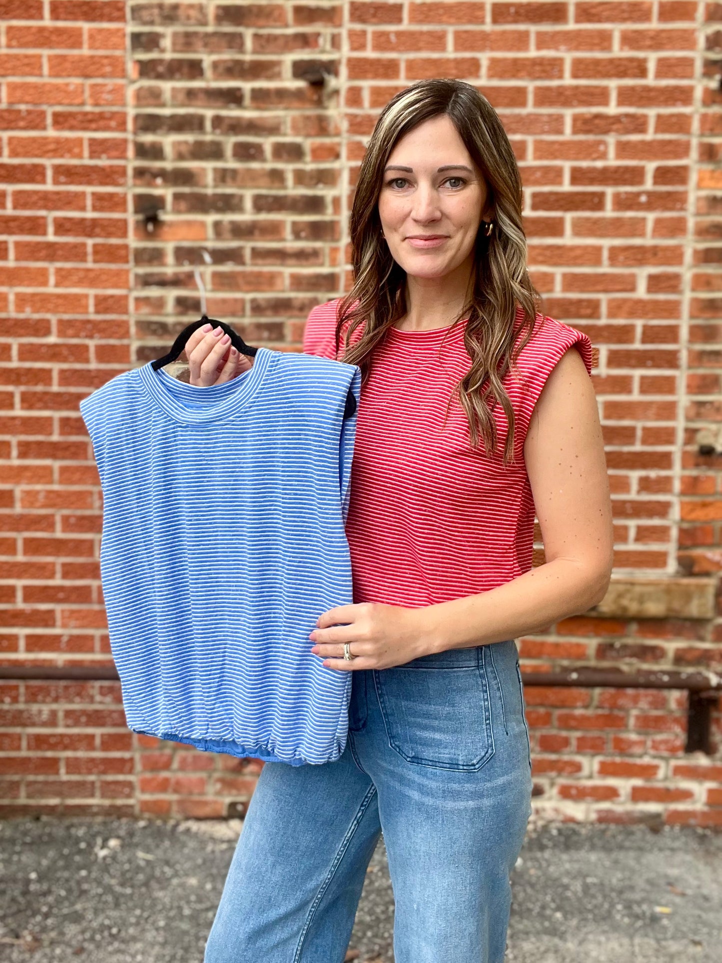 The Sable Stripped Bubble Hem Top