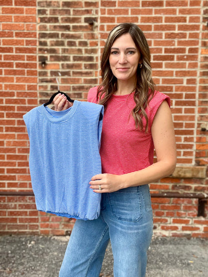 The Sable Stripped Bubble Hem Top