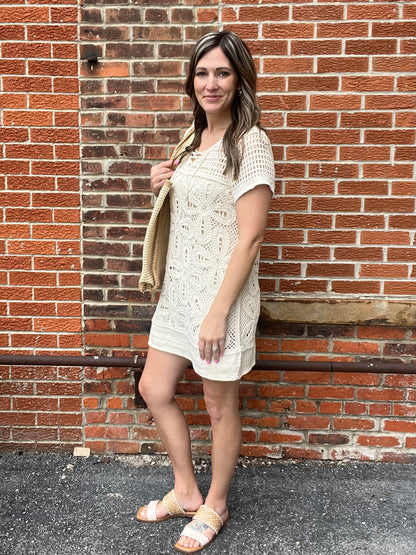 The Isla Ivory Crochet Floral Mini Dress