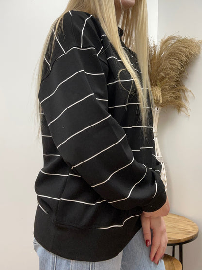 The Tess Poly Striped Black Top