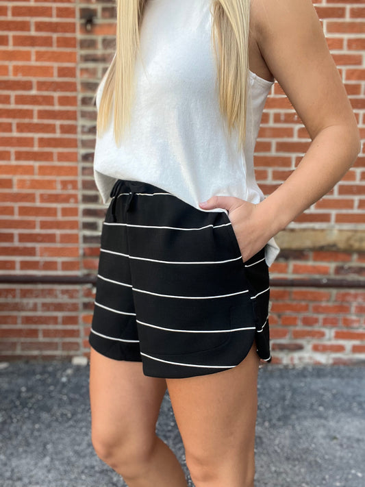 The Sawyer Black Stripe Stretch Shorts