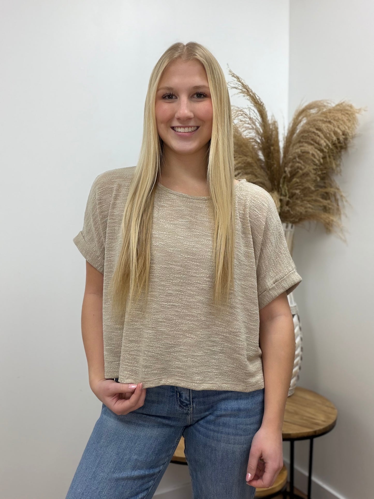 The Vine Round Neck Folded Short Sleeve Top