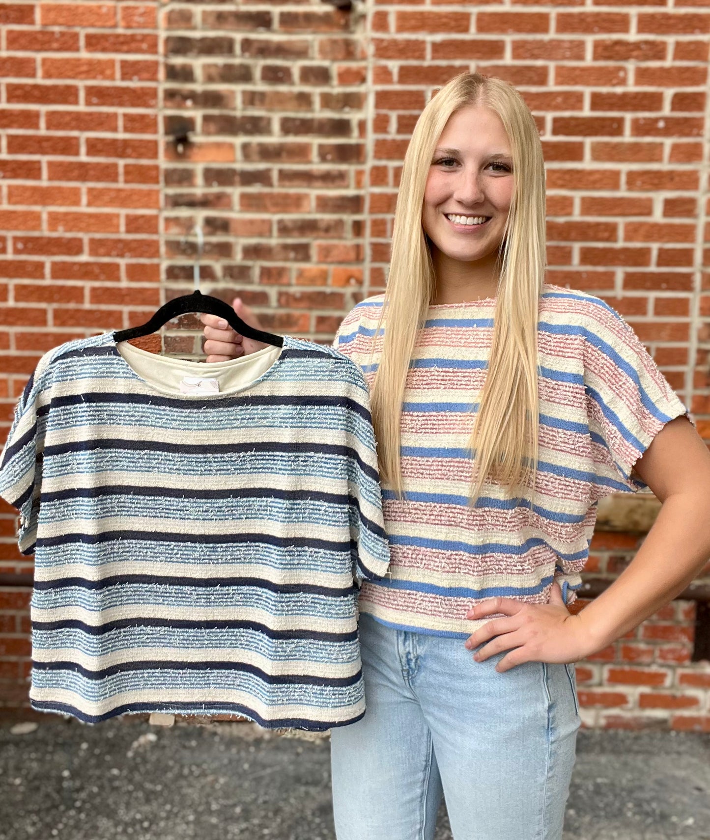 The Eira Tweed Textured Striped Crop Knit Top