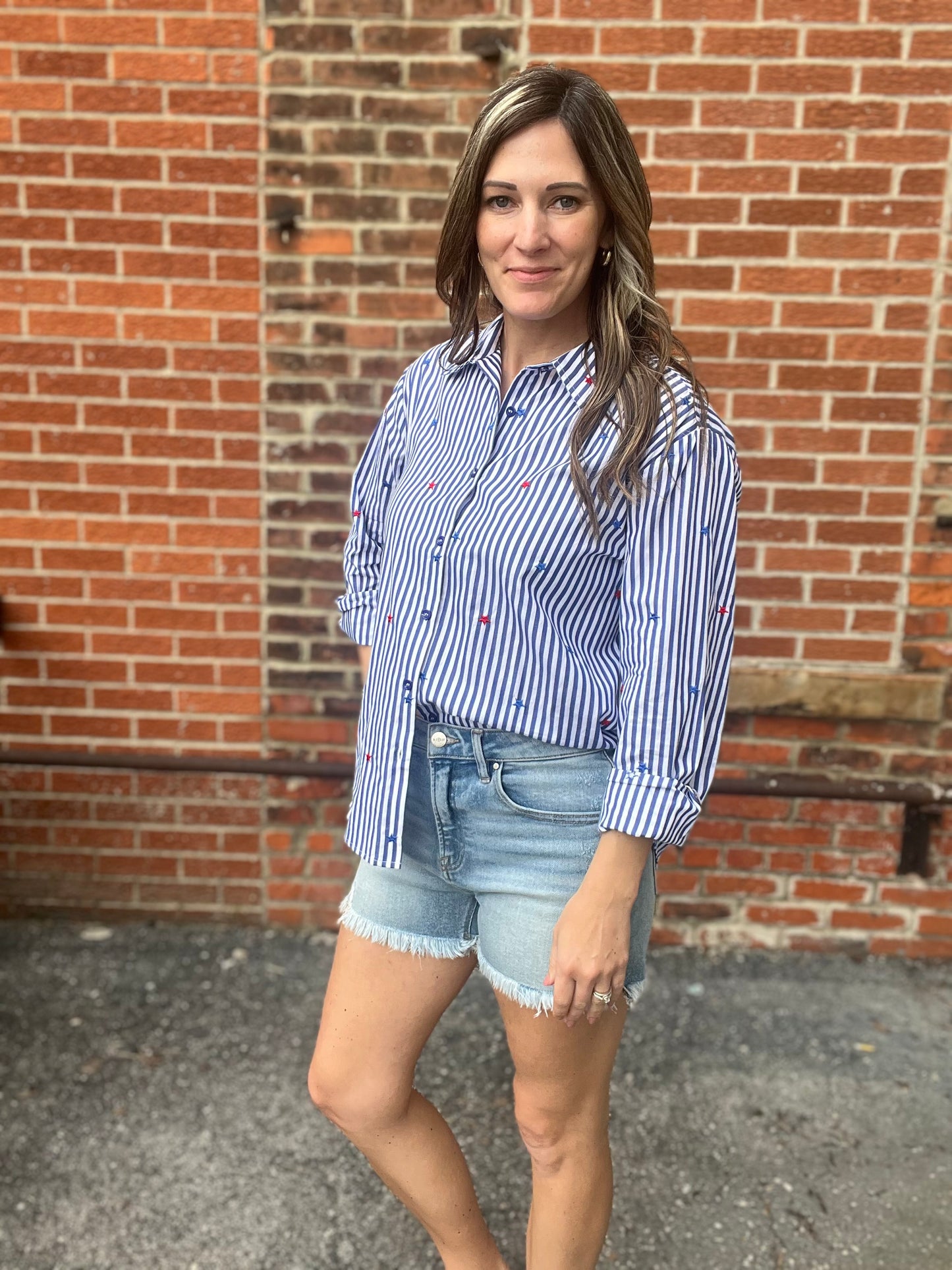 The Briller Stripped Button Up with Stars