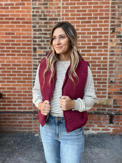 The Kadin Burgundy Puffer Vest