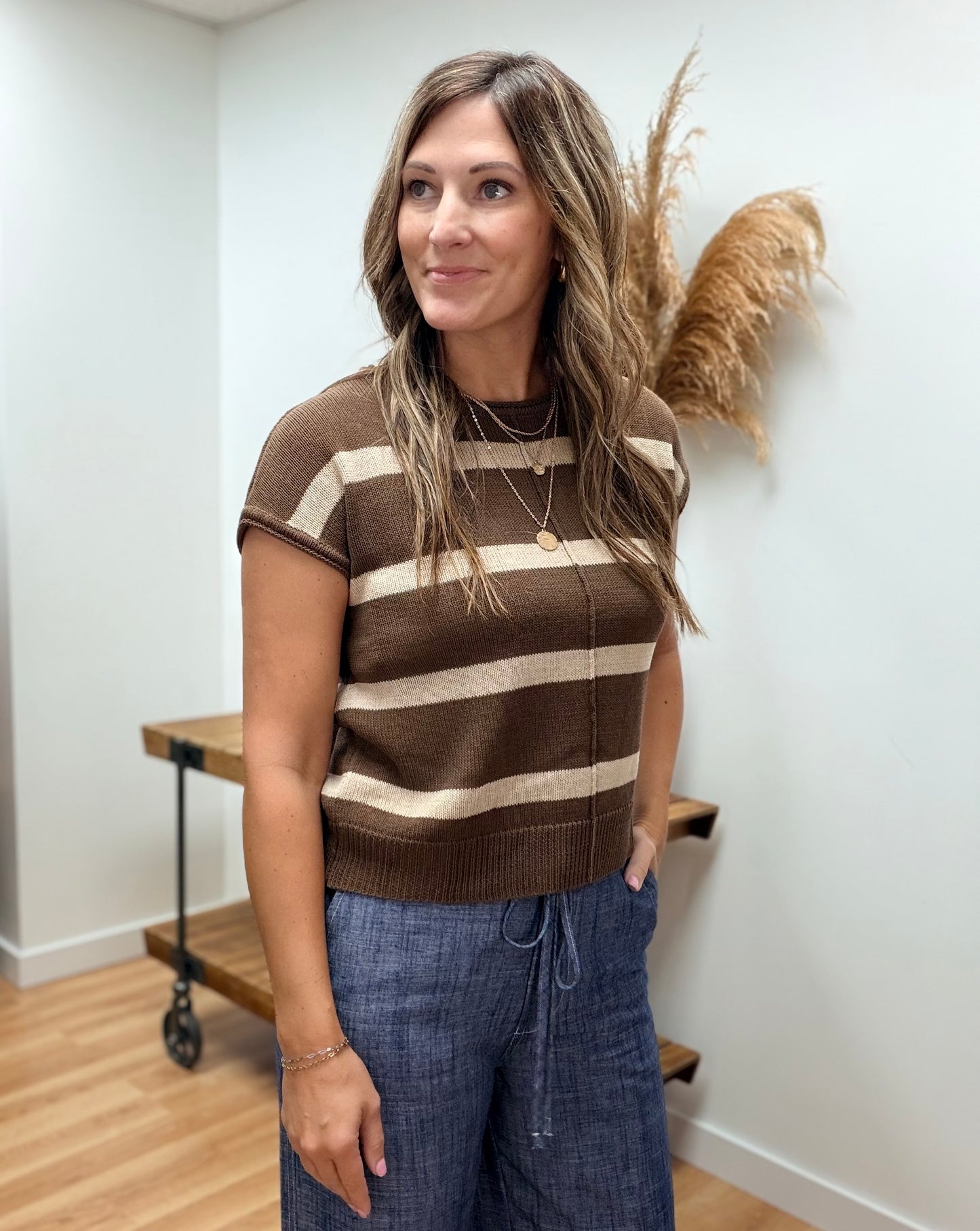 The Shay Striped Short Sleeve Sweater