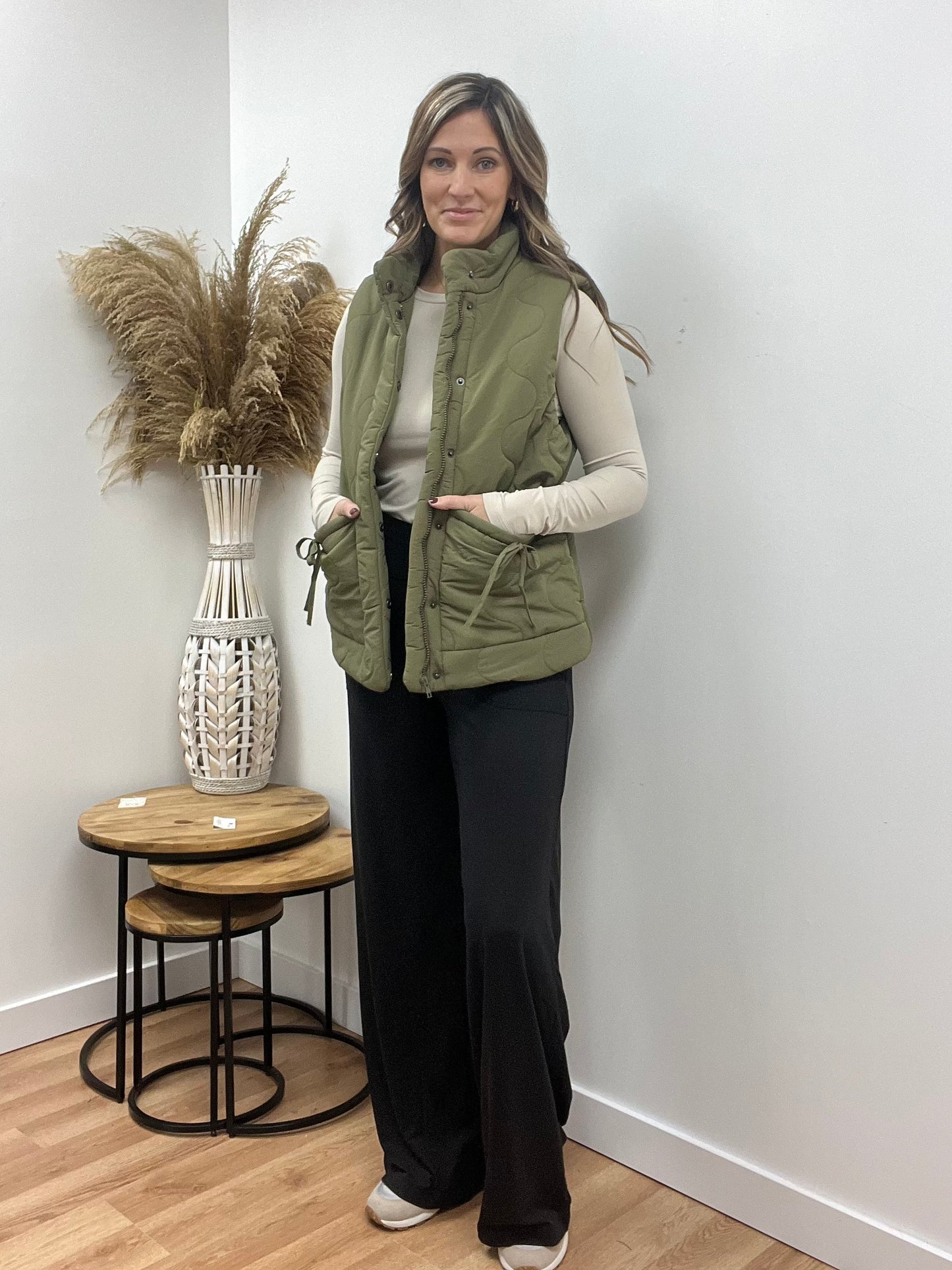 The Polli Quilted Olive Vest