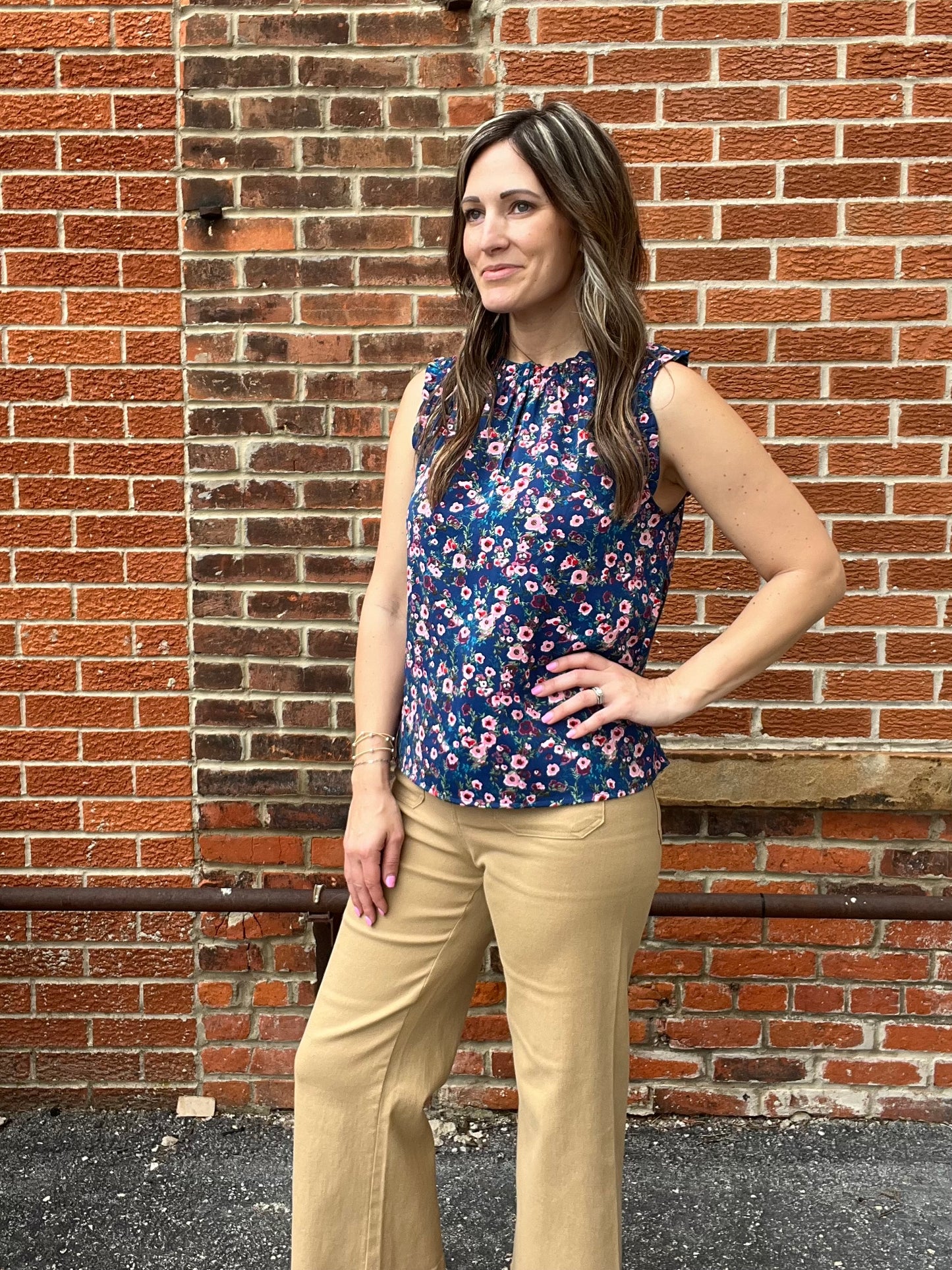 The Maisy Navy Floral Sleeveless Blouse