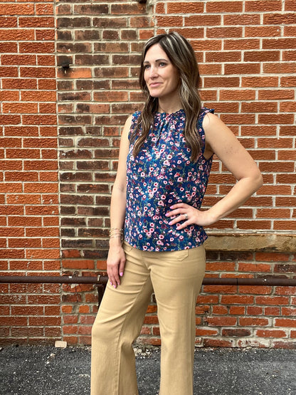 The Maisy Navy Floral Sleeveless Blouse
