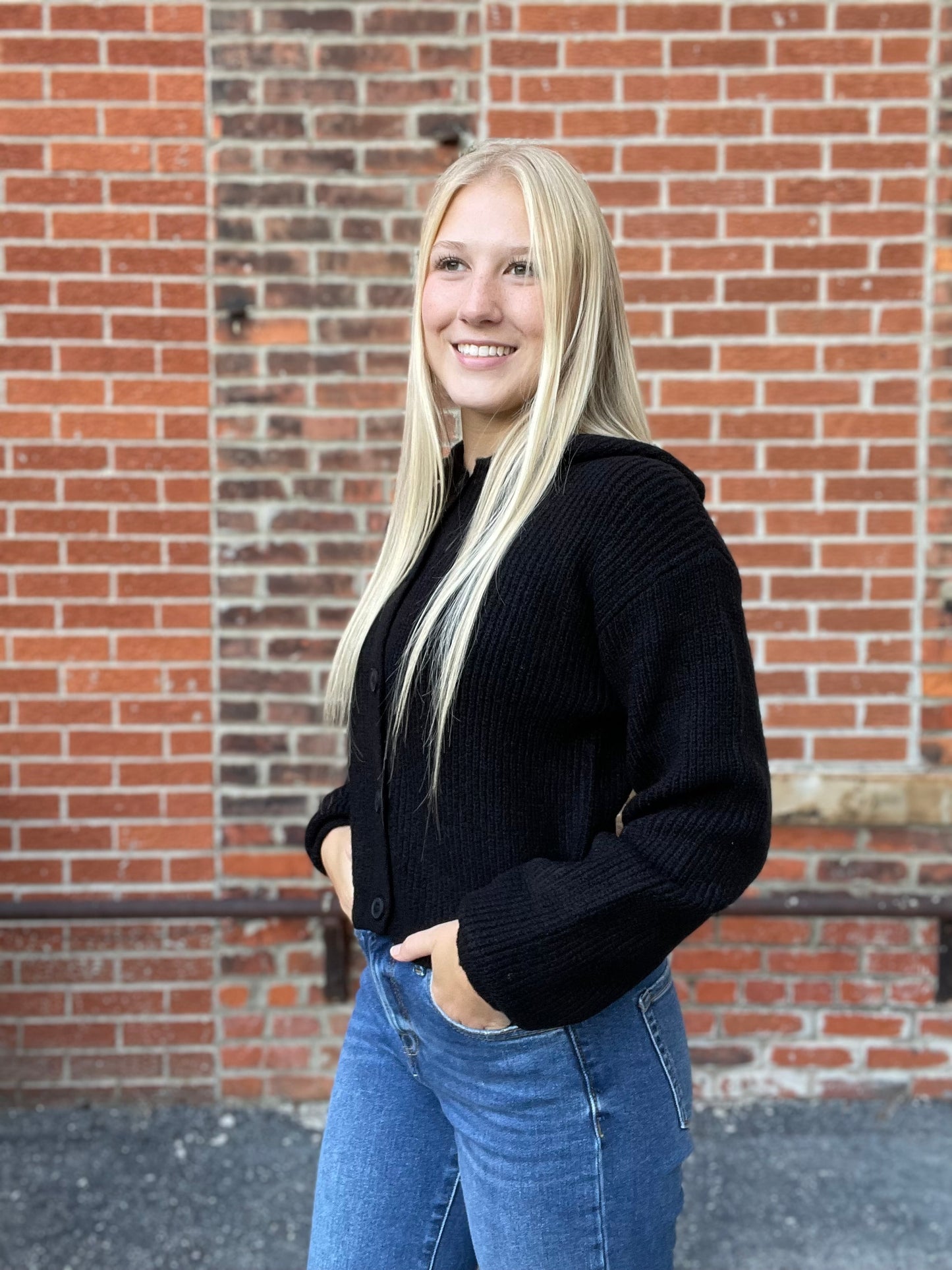 The Romilly Sailor Collar Black Button Up Sweater