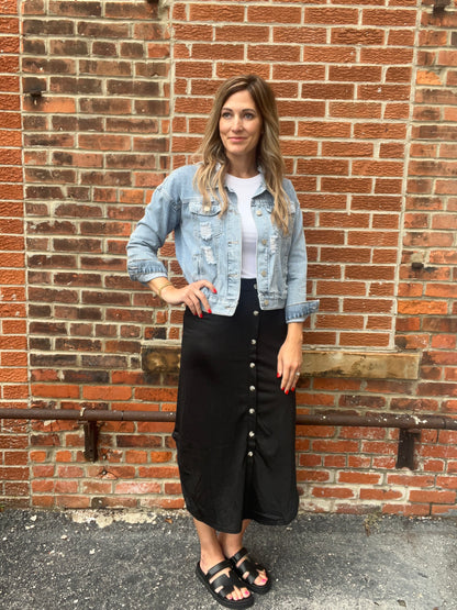 The Alora Black Midi Skirt
