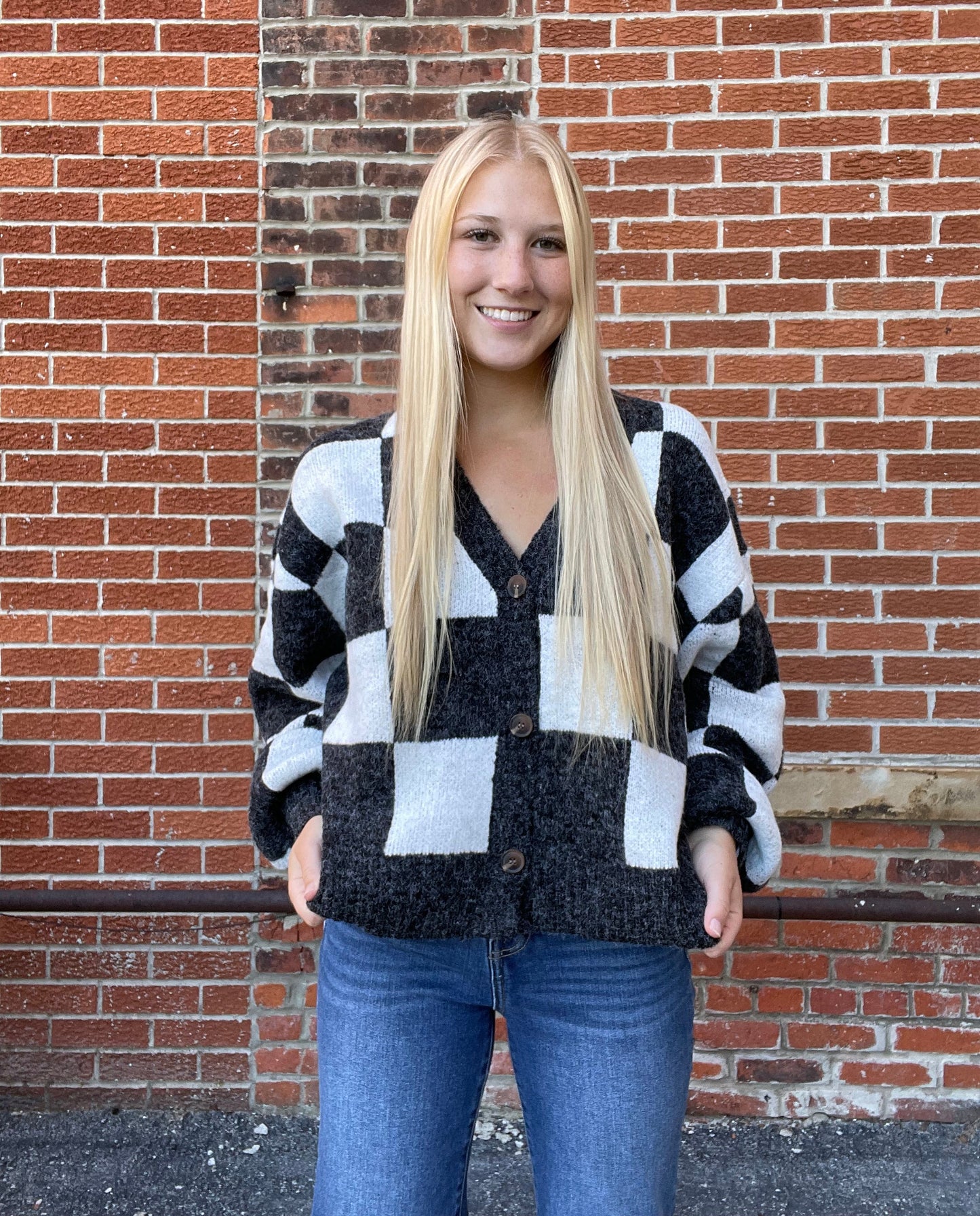 The Quinlet Black and Cream Checkered Cardigan