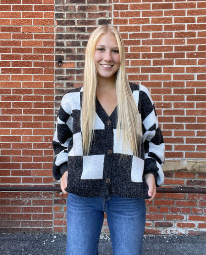 The Quinlet Black and Cream Checkered Cardigan