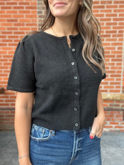 The Leslie Short Sleeve Puff Sweater Cardigan
